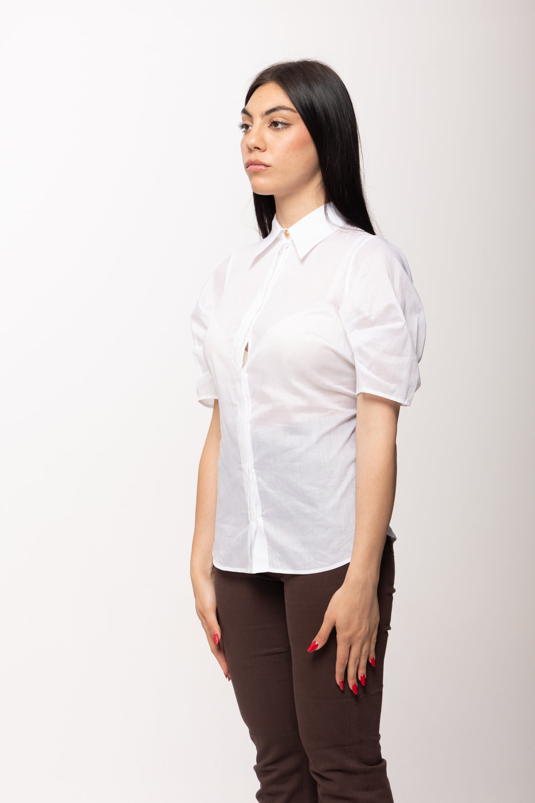 Elisabetta Franchi Camicia Maniche Corte con Apertura Sul Retro CA11961E2 BIANCO