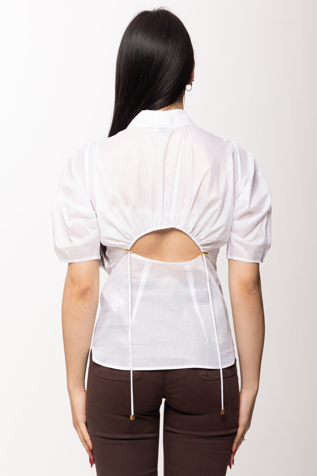 Elisabetta Franchi Camicia Maniche Corte con Apertura Sul Retro CA11961E2 BIANCO