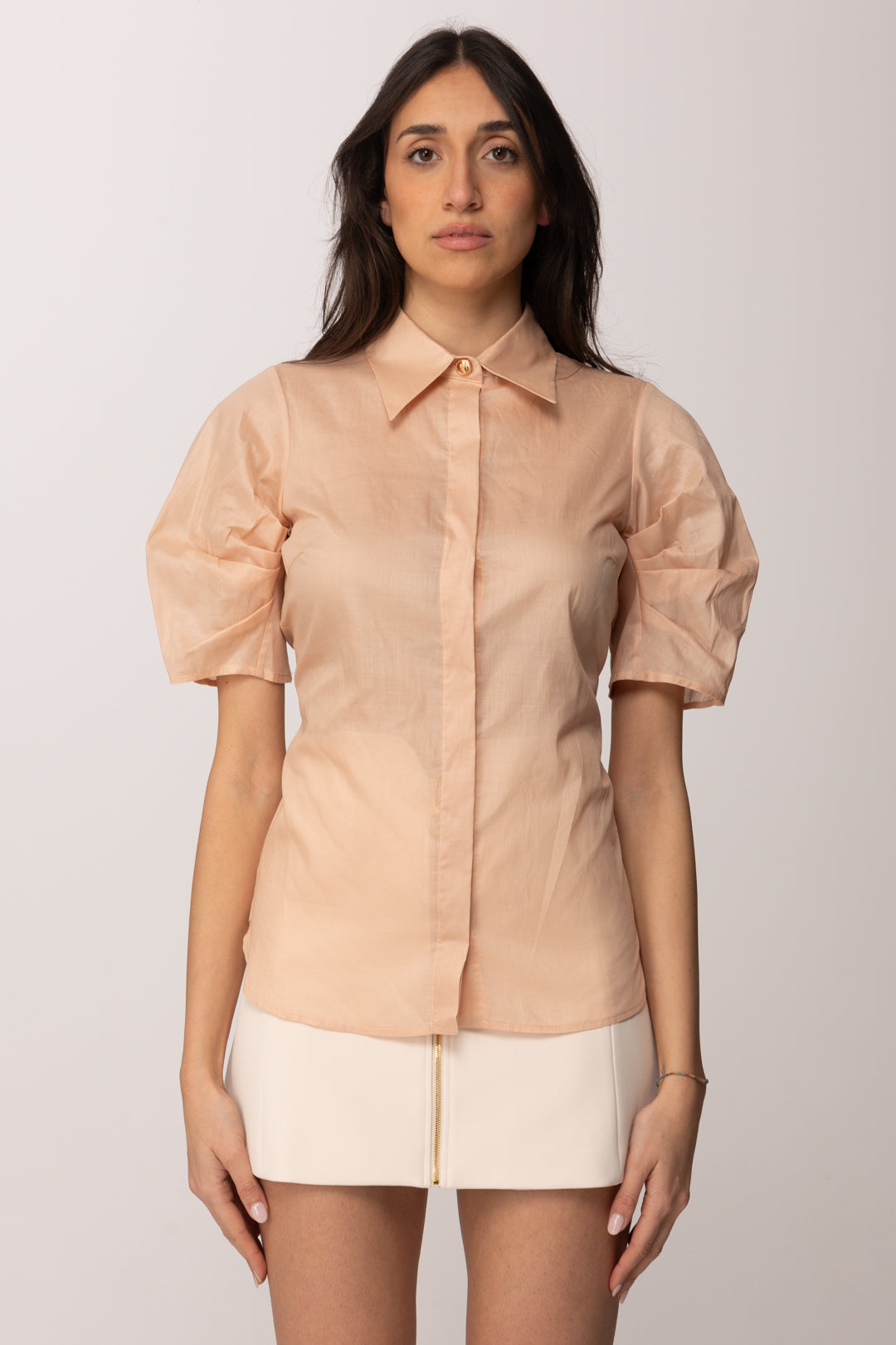 Elisabetta Franchi Camicia Maniche Corte con Apertura Sul Retro CA11961E2 NUDE