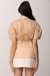 Elisabetta Franchi Camicia Maniche Corte con Apertura Sul Retro CA11961E2 NUDE