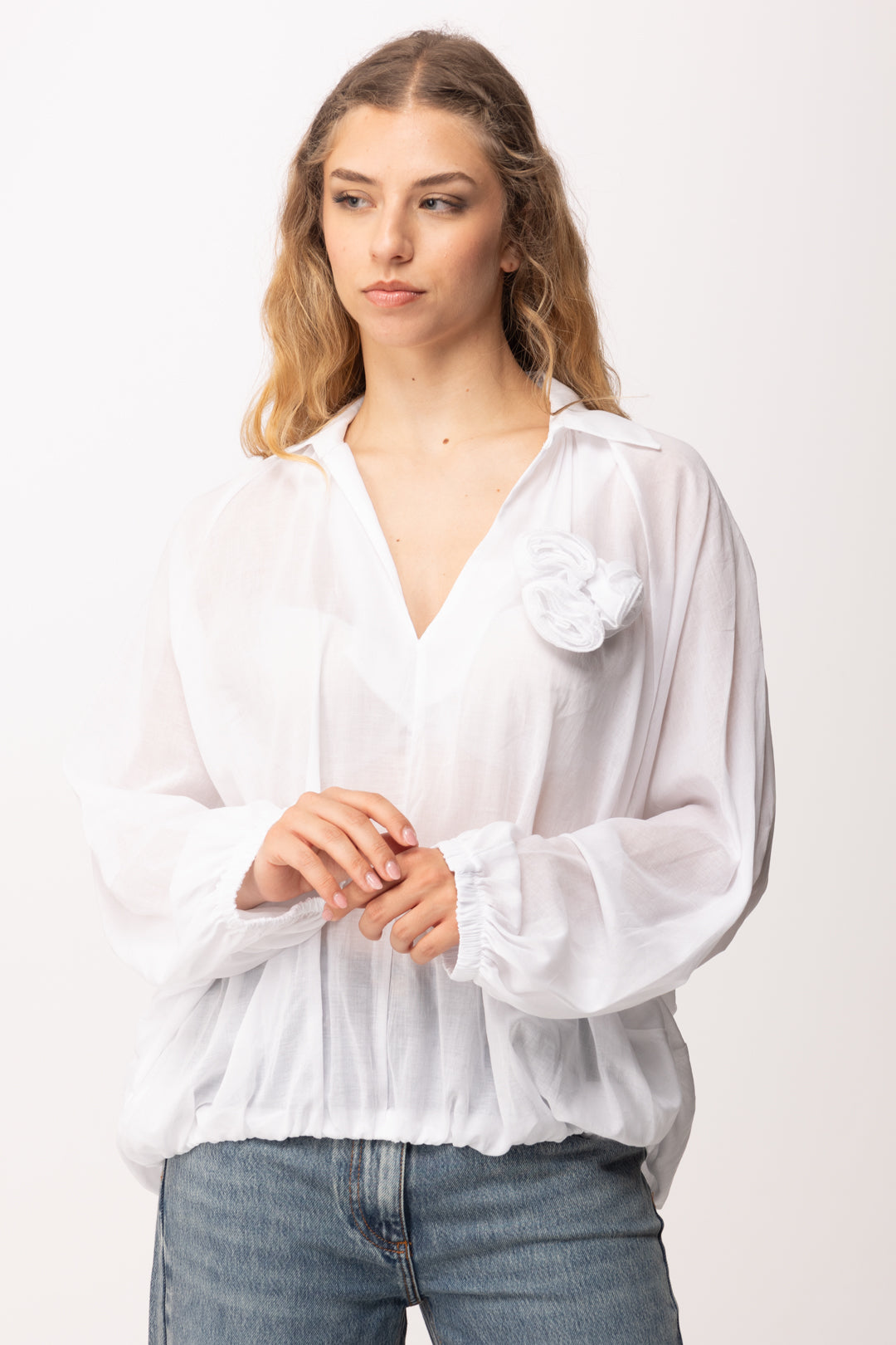 Imperial Camicia Morbida con Fiore Applicato COT8LWQ OFF WHITE
