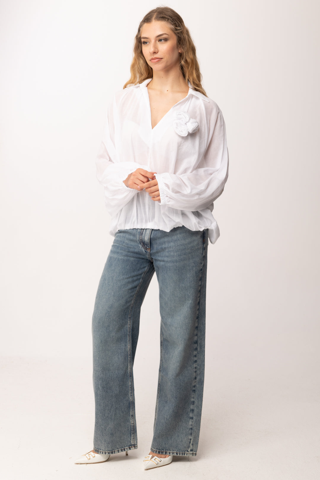 Imperial Camicia Morbida con Fiore Applicato COT8LWQ OFF WHITE