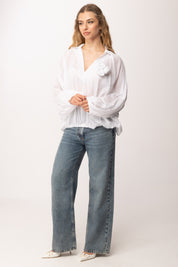 Imperial Camicia Morbida con Fiore Applicato COT8LWQ OFF WHITE