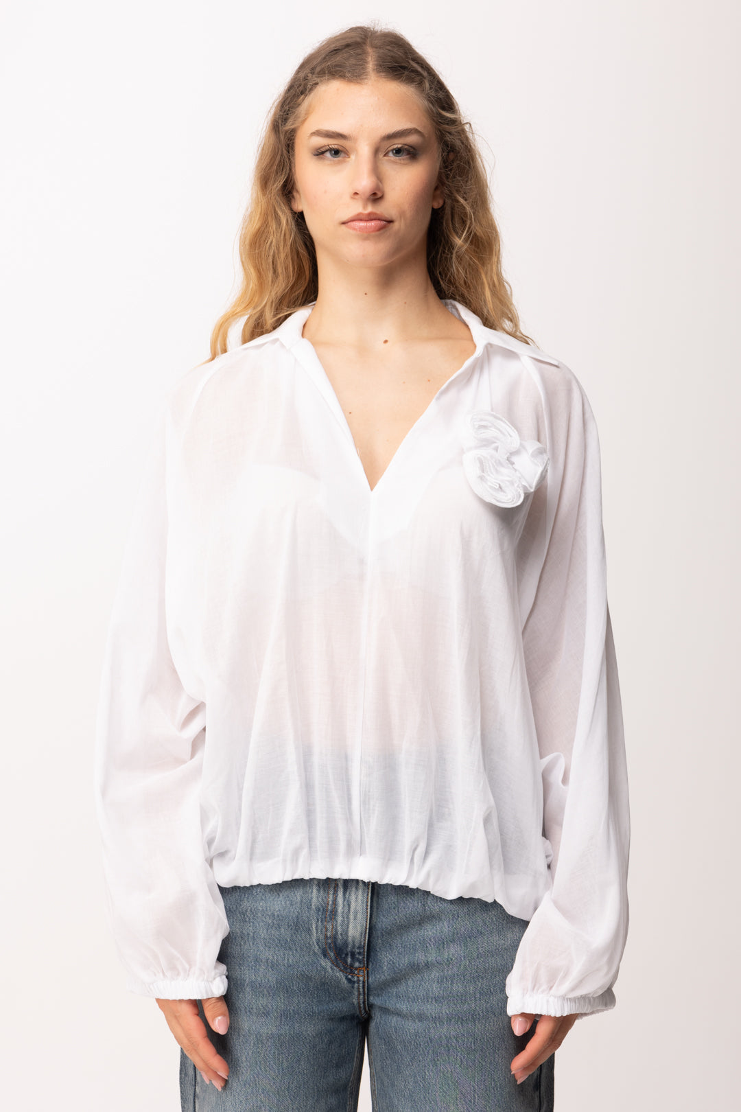 Imperial Camicia Morbida con Fiore Applicato COT8LWQ OFF WHITE