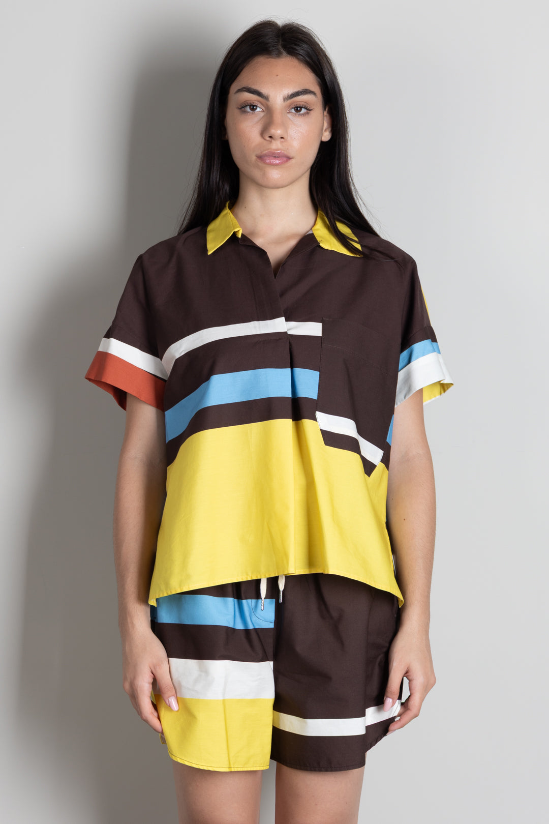 Vicolo Camicia Multicolor con Fantasia Geometrica TAB2902 MORO/GIALLO