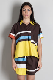 Vicolo Camicia Multicolor con Fantasia Geometrica TAB2902 MORO/GIALLO