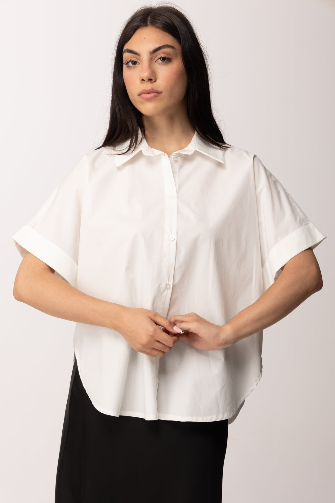 Khloe Femme Camicia Over a Maniche Corte H4974-C3 BIANCO