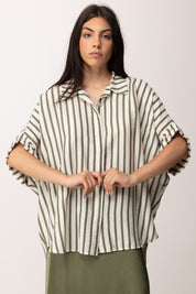 Khloe Femme Camicia Over a Righe con Maniche Ampie A6309-L61 BIANCO/VERDE