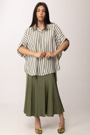 Khloe Femme Camicia Over a Righe con Maniche Ampie A6309-L61 BIANCO/VERDE