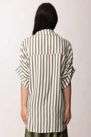 Khloe Femme Camicia Over a Righe con Maniche Ampie A6309-L61 BIANCO/VERDE