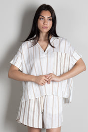 Vicolo Camicia Over a Righe con Taschino TAB2895 NATURALE