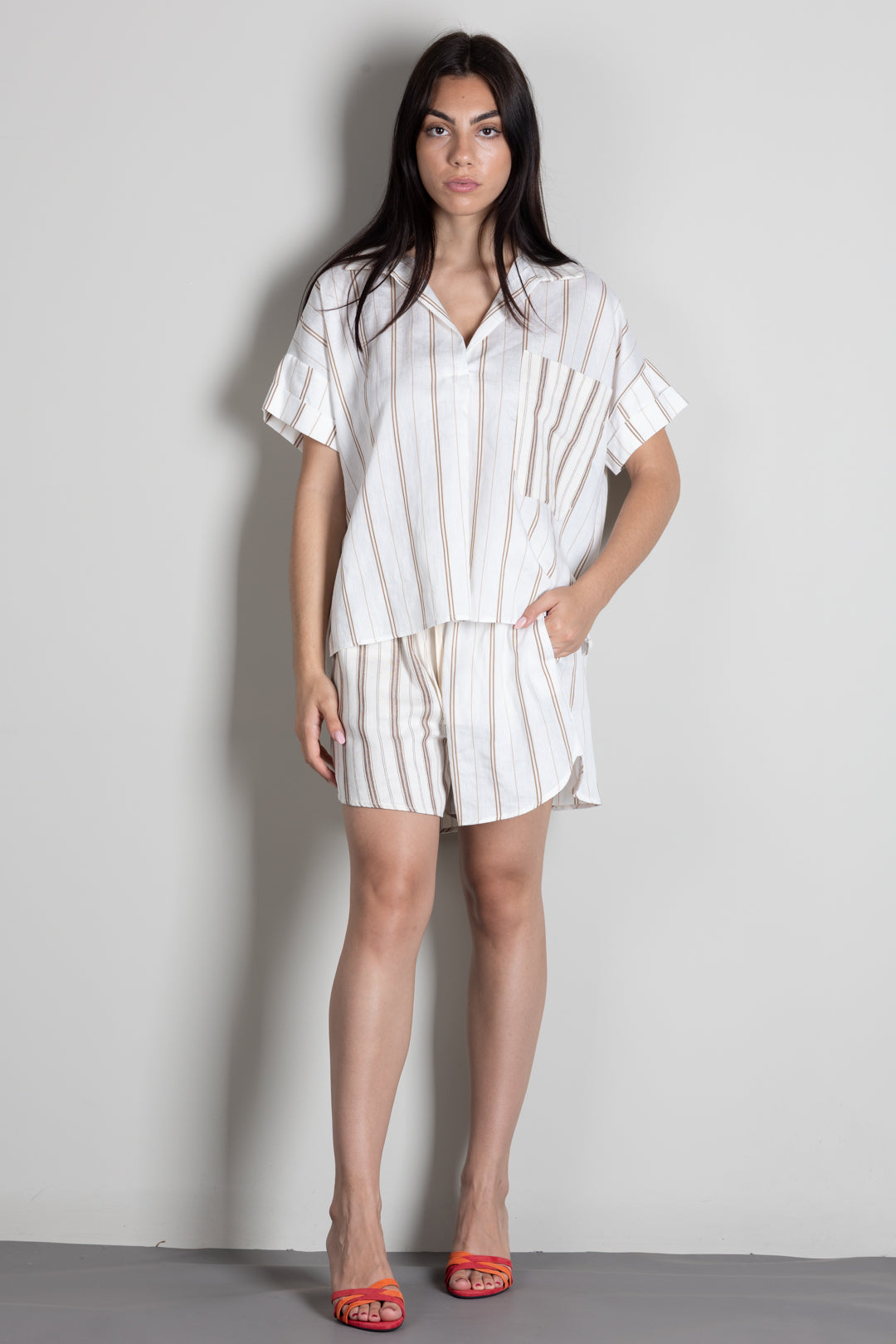 Vicolo Camicia Over a Righe con Taschino TAB2895 NATURALE