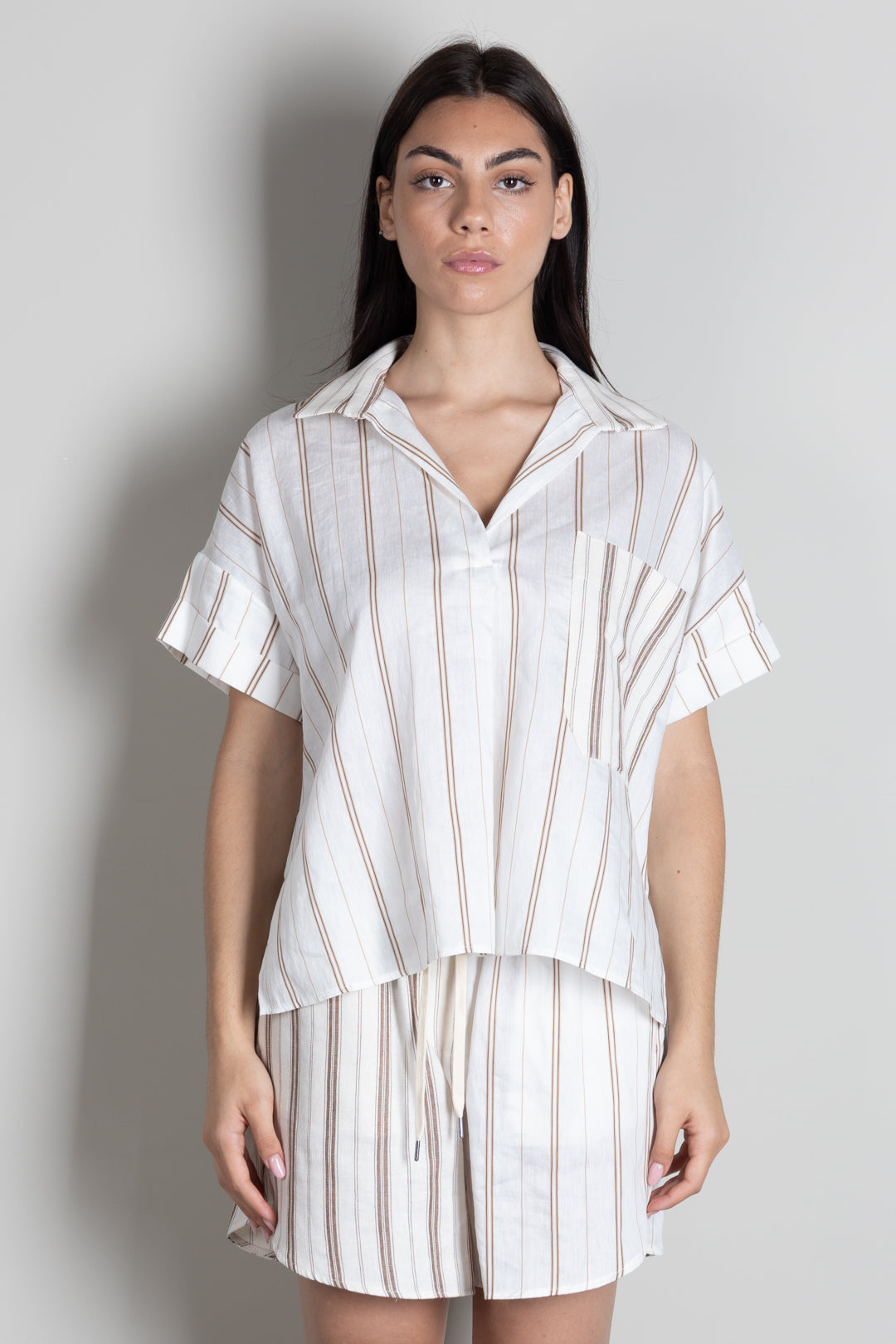 Vicolo Camicia Over a Righe con Taschino TAB2895 NATURALE
