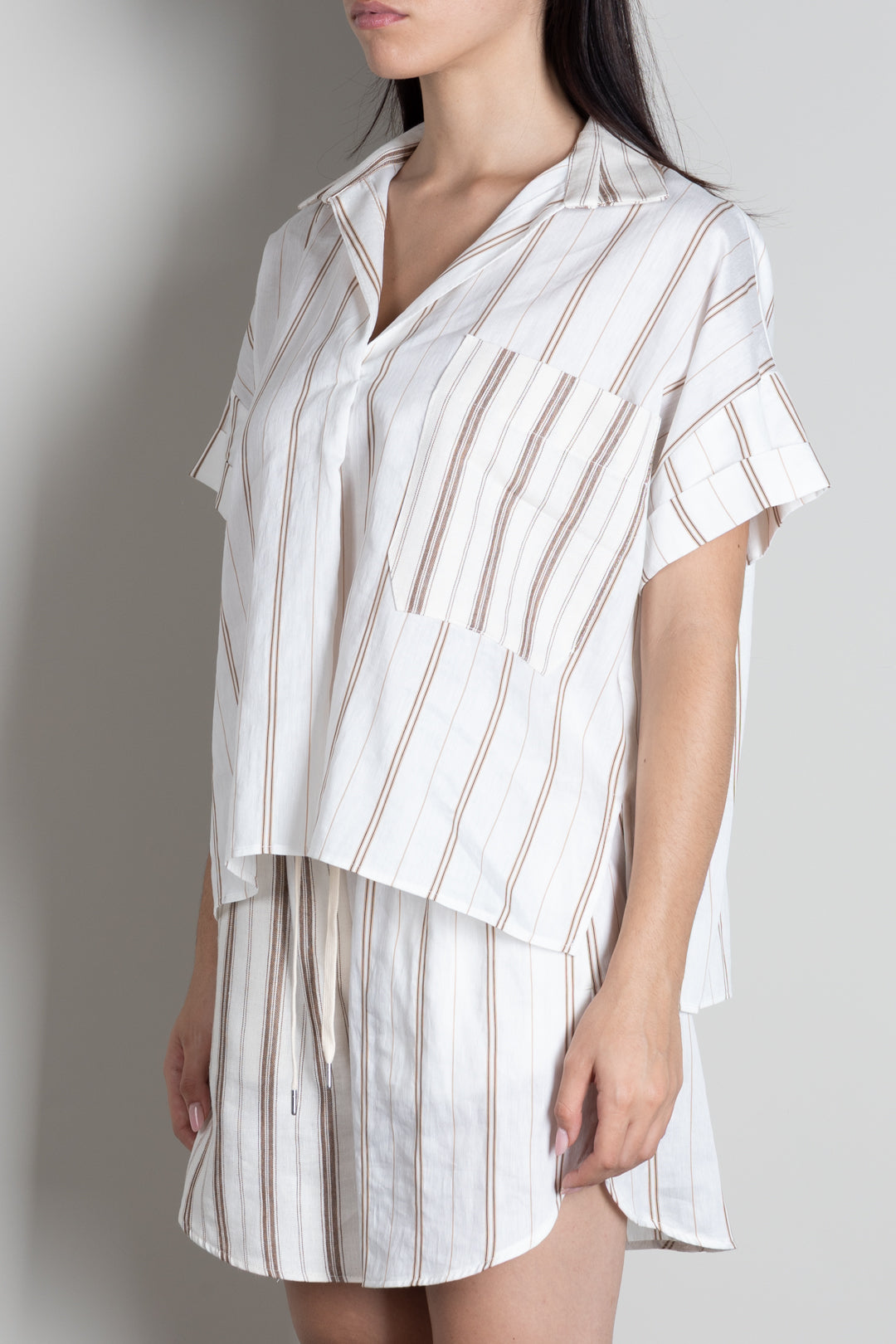 Vicolo Camicia Over a Righe con Taschino TAB2895 NATURALE
