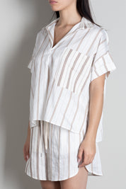 Vicolo Camicia Over a Righe con Taschino TAB2895 NATURALE