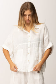 Khloe Femme Camicia Over con Maniche Arrotolate BIANCO