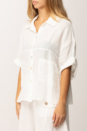 Khloe Femme Camicia Over con Maniche Arrotolate BIANCO