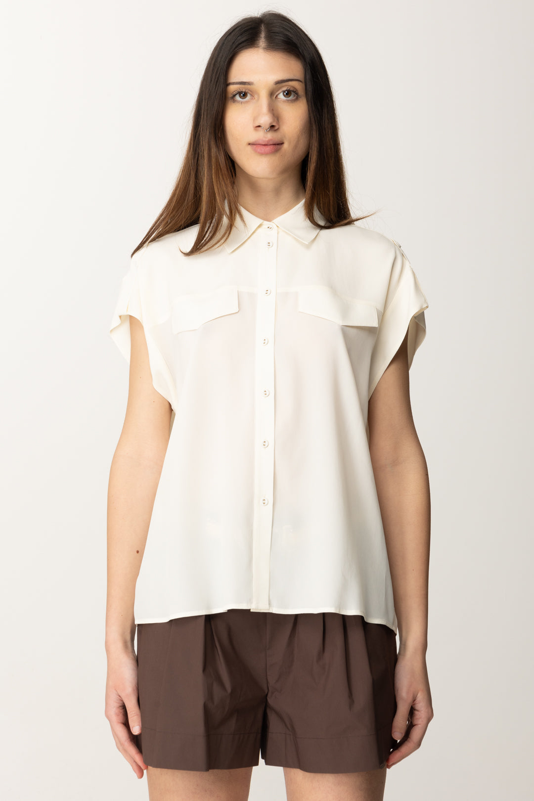 Twin-set Camicia Over In Misto Seta 251TP2501 NEVE