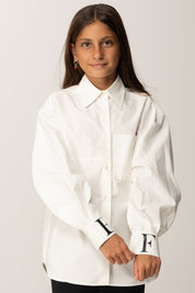 Elisabetta Franchi Bambina Camicia Over In Popeline con Logo Sui Polsi EFCA2700CA235 AVORIO/NERO