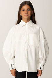 Elisabetta Franchi Bambina Camicia Over In Popeline con Logo Sui Polsi EFCA2700CA235 AVORIO/NERO