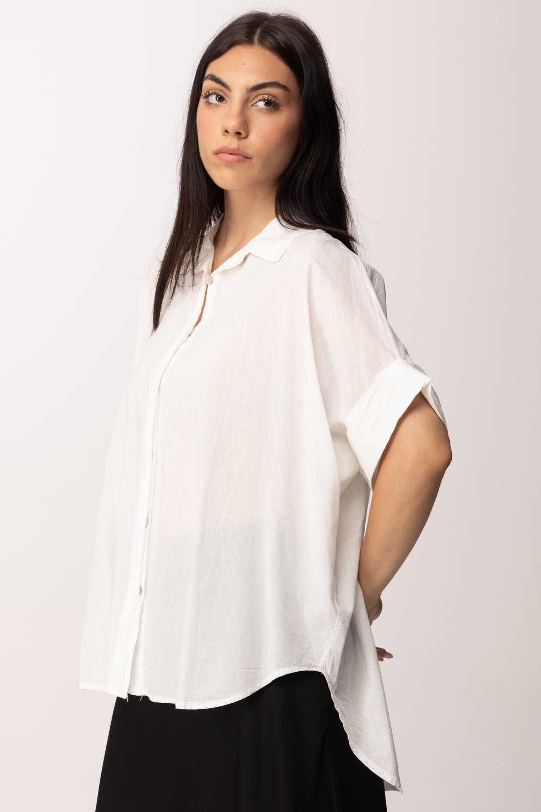 Khloe Femme Camicia Over Manica Corta Fluida A6309-M1 BIANCO