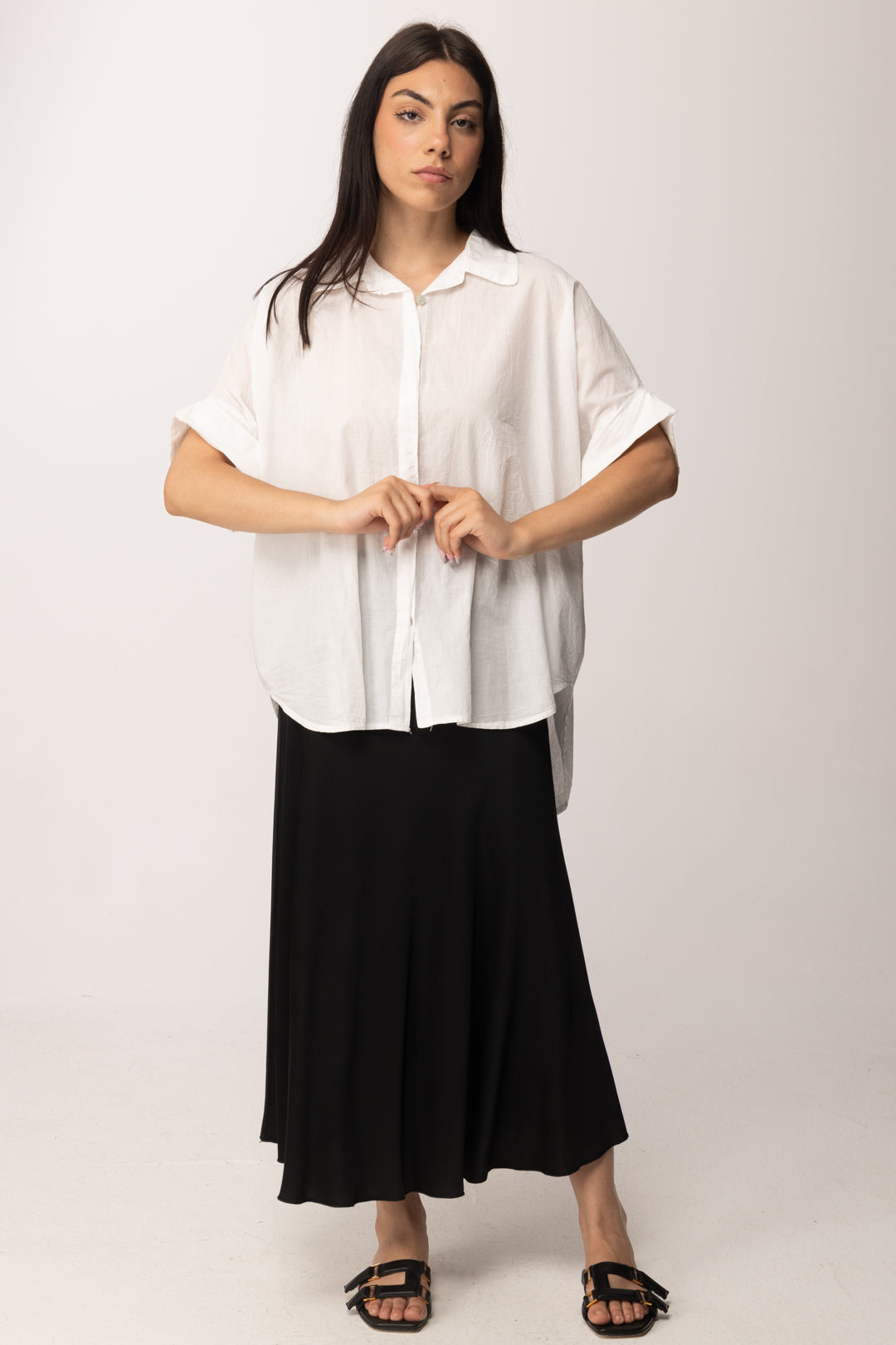 Khloe Femme Camicia Over Manica Corta Fluida A6309-M1 BIANCO