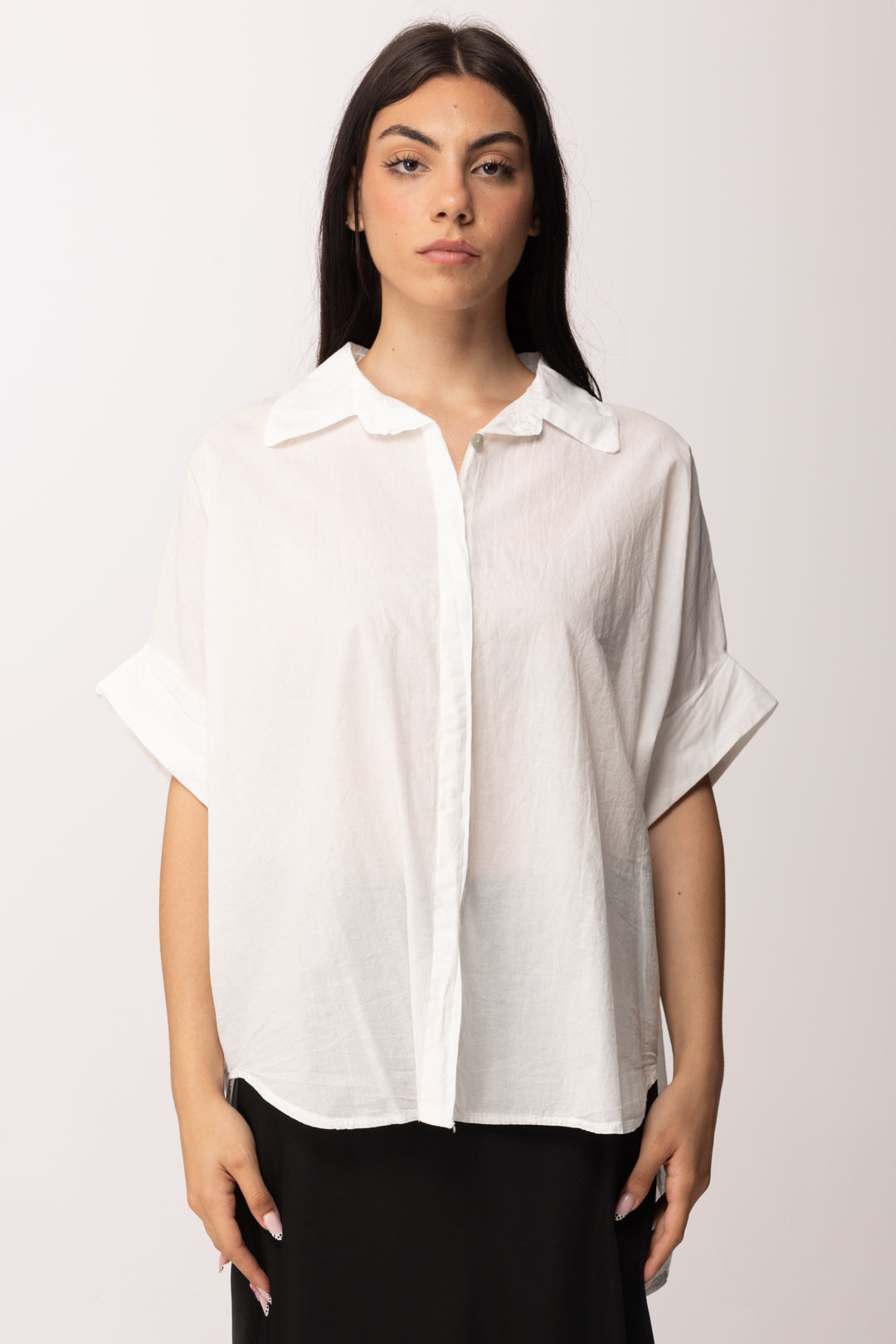 Khloe Femme Camicia Over Manica Corta Fluida A6309-M1 BIANCO