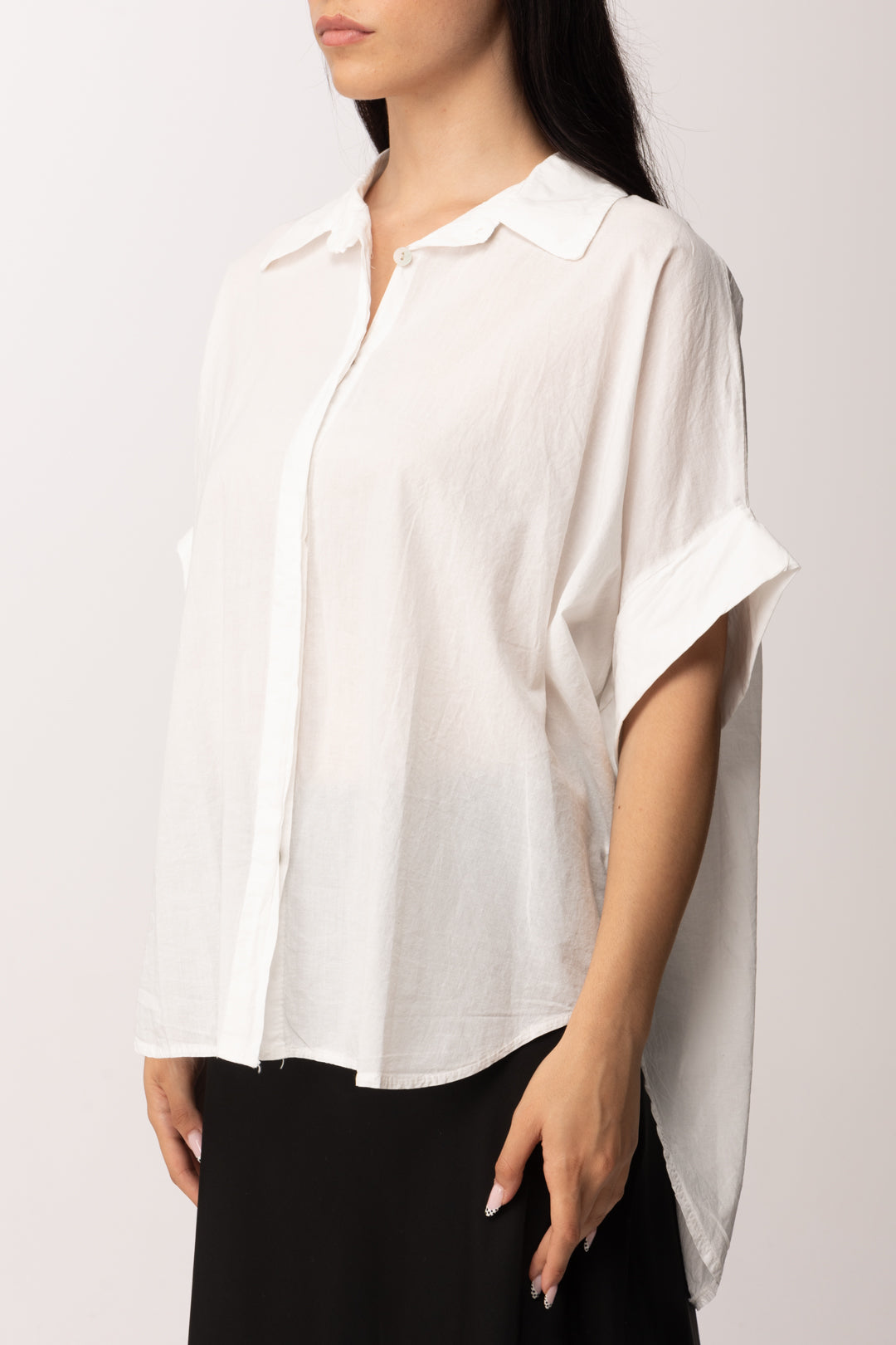 Khloe Femme Camicia Over Manica Corta Fluida A6309-M1 BIANCO