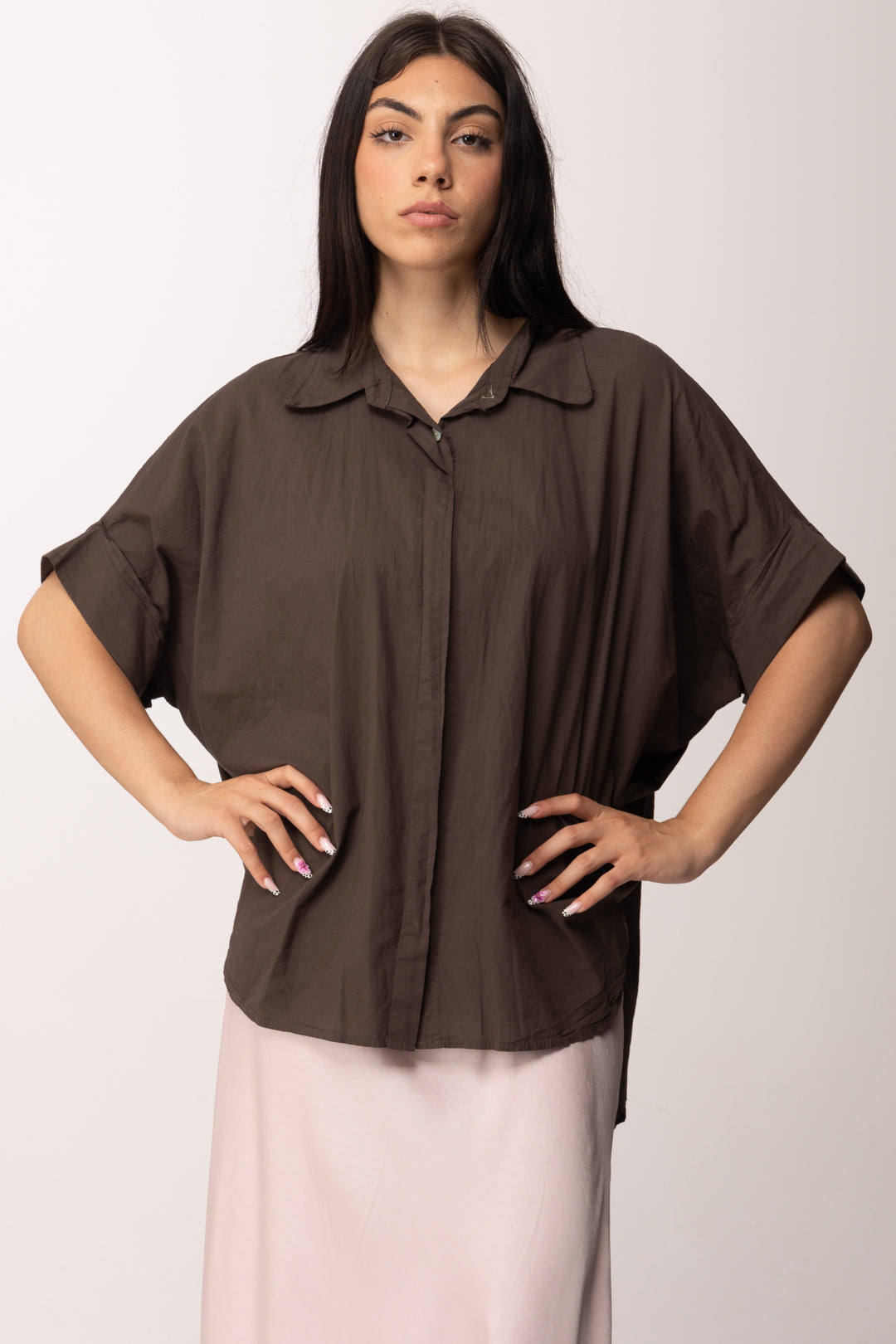 Khloe Femme Camicia Over Manica Corta Fluida A6309-M1CACAO