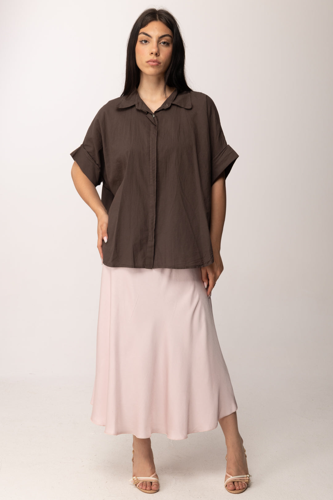 Khloe Femme Camicia Over Manica Corta Fluida A6309-M1CACAO