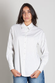Patrizia Pepe Camicia Relaxed Fit In Cotone Stretch 8C0334 C0254 ONYX GRAY STRIPES