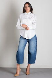 Patrizia Pepe Camicia Relaxed Fit In Cotone Stretch 8C0334 C0254 ONYX GRAY STRIPES