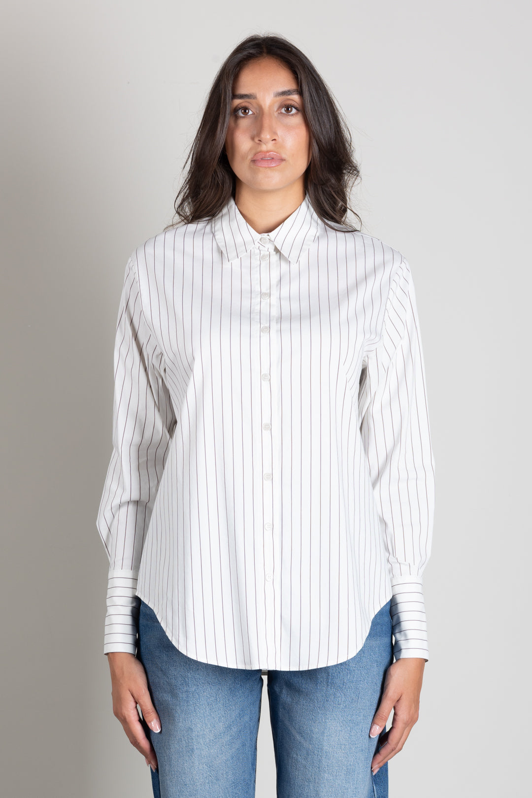 Patrizia Pepe Camicia Relaxed Fit In Cotone Stretch 8C0334 C0254 ONYX GRAY STRIPES