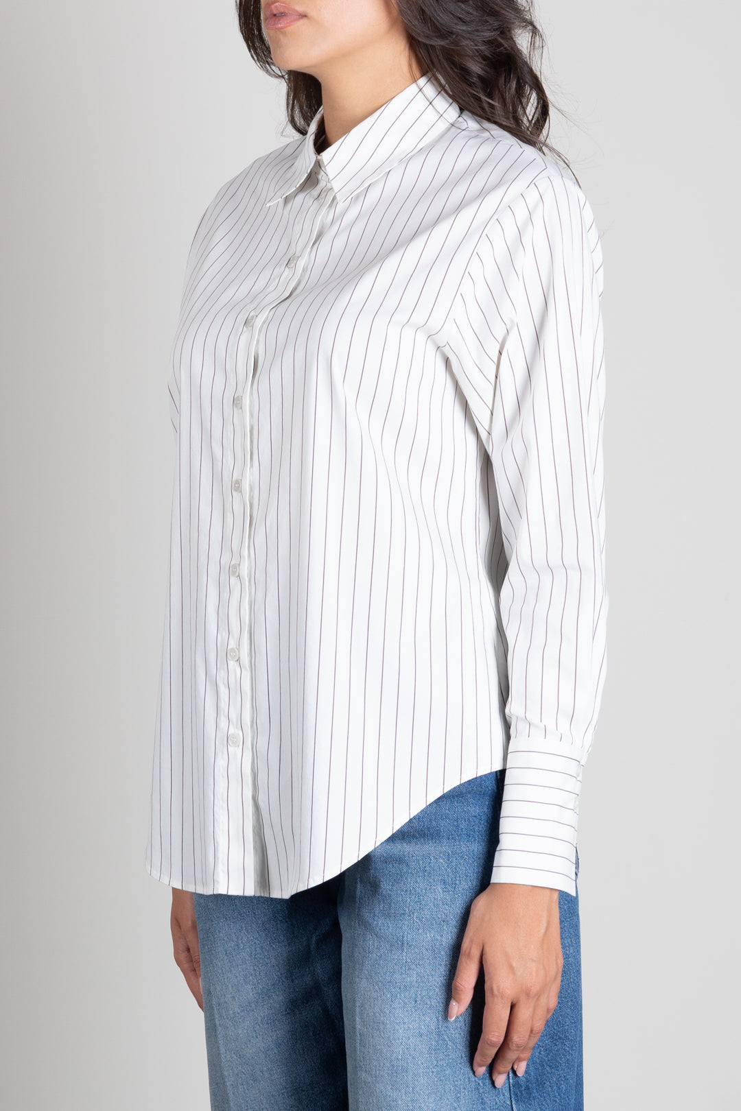Patrizia Pepe Camicia Relaxed Fit In Cotone Stretch 8C0334 C0254 ONYX GRAY STRIPES