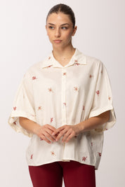 Khloe Femme Camicia Ricamata con Maniche Ampie 26107A BEIGE