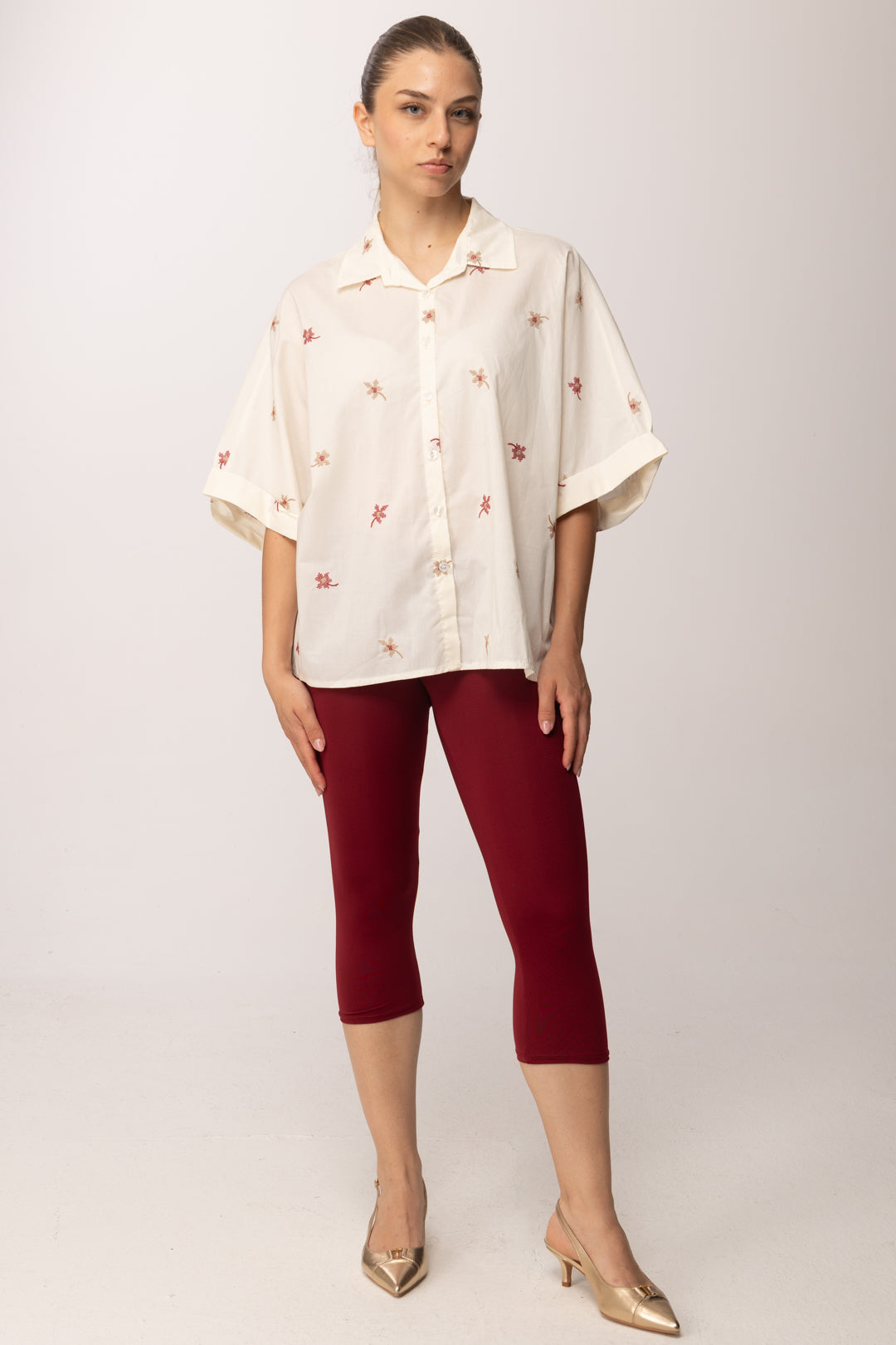 Khloe Femme Camicia Ricamata con Maniche Ampie 26107A BEIGE