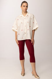 Khloe Femme Camicia Ricamata con Maniche Ampie 26107A BEIGE