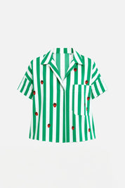 Vicolo Camicia Rigata con Patch Fragole RAB1034 BIANCO/VERDE