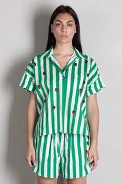 Vicolo Camicia Rigata con Patch Fragole RAB1034 BIANCO/VERDE