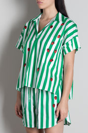 Vicolo Camicia Rigata con Patch Fragole RAB1034 BIANCO/VERDE