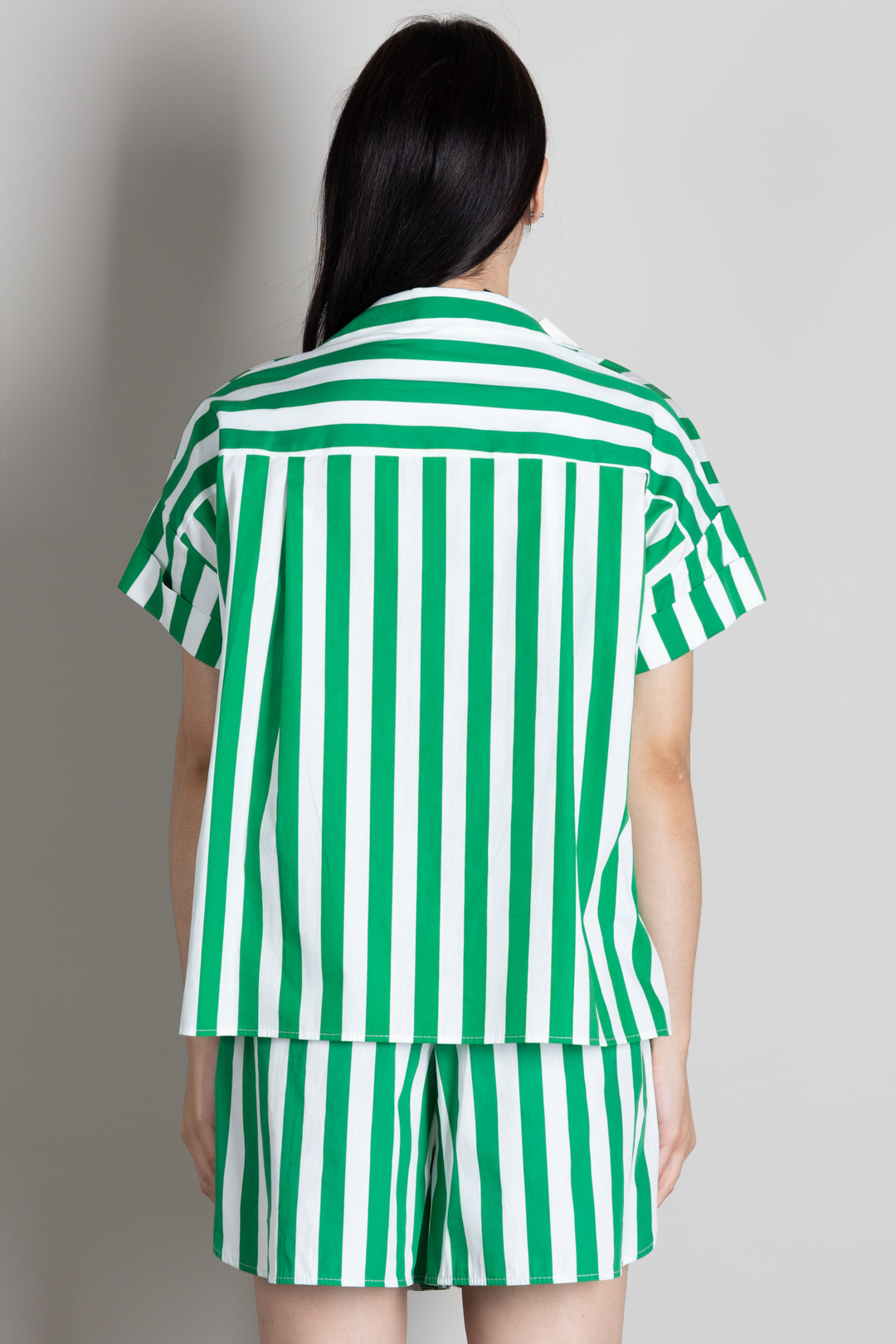 Vicolo Camicia Rigata con Patch Fragole RAB1034 BIANCO/VERDE