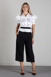 Elisabetta Franchi Camicia Satinata con Cintura e Maniche a Sbuffo CA20567E2 AVORIO