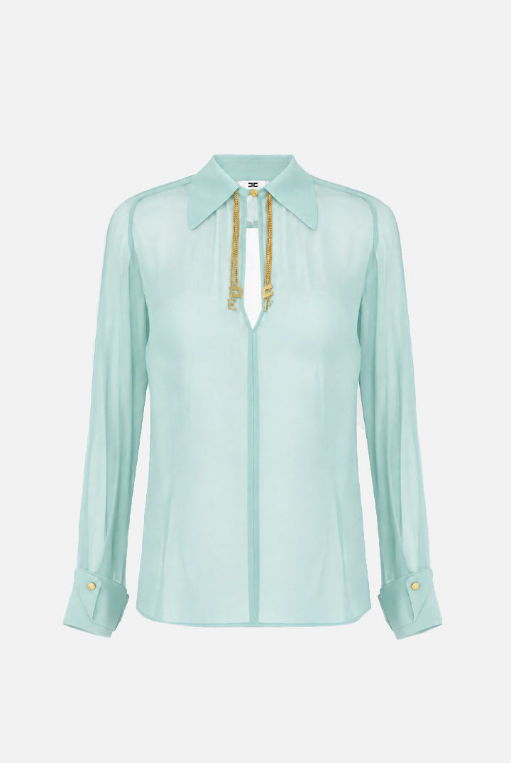 Elisabetta Franchi Camicia Scollo a Goccia con Loghi Gioiello CA19466E2 GLASS