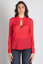 Elisabetta Franchi Camicia Scollo a Goccia con Loghi Gioiello CA19466E2 RED PASSION
