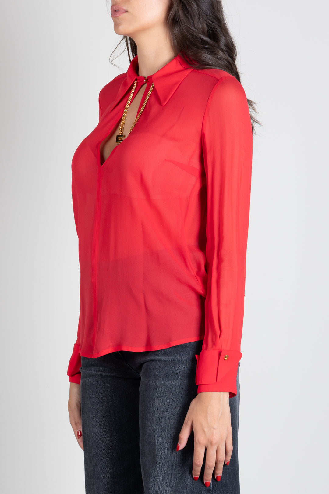 Elisabetta Franchi Camicia Scollo a Goccia con Loghi Gioiello CA19466E2 RED PASSION
