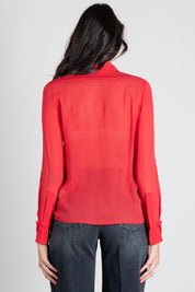 Elisabetta Franchi Camicia Scollo a Goccia con Loghi Gioiello CA19466E2 RED PASSION