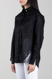 Elisabetta Franchi Camicia Semitrasparente con Maxi Logo Ricamato CA18467E2 NERO
