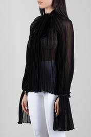 Elisabetta Franchi Camiciai In Crêponne Plissé con Fiocco In Raso CA21167E2 NERO