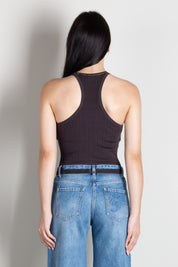 Elisabetta Franchi Canotta a Coste con Catena e Scritta TK10B66E2 DARK CHOCOLATE/NERO/