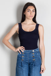 Elisabetta Franchi Canotta a Coste con Scollo Ampio TK04B66E2 BLU NOTTE